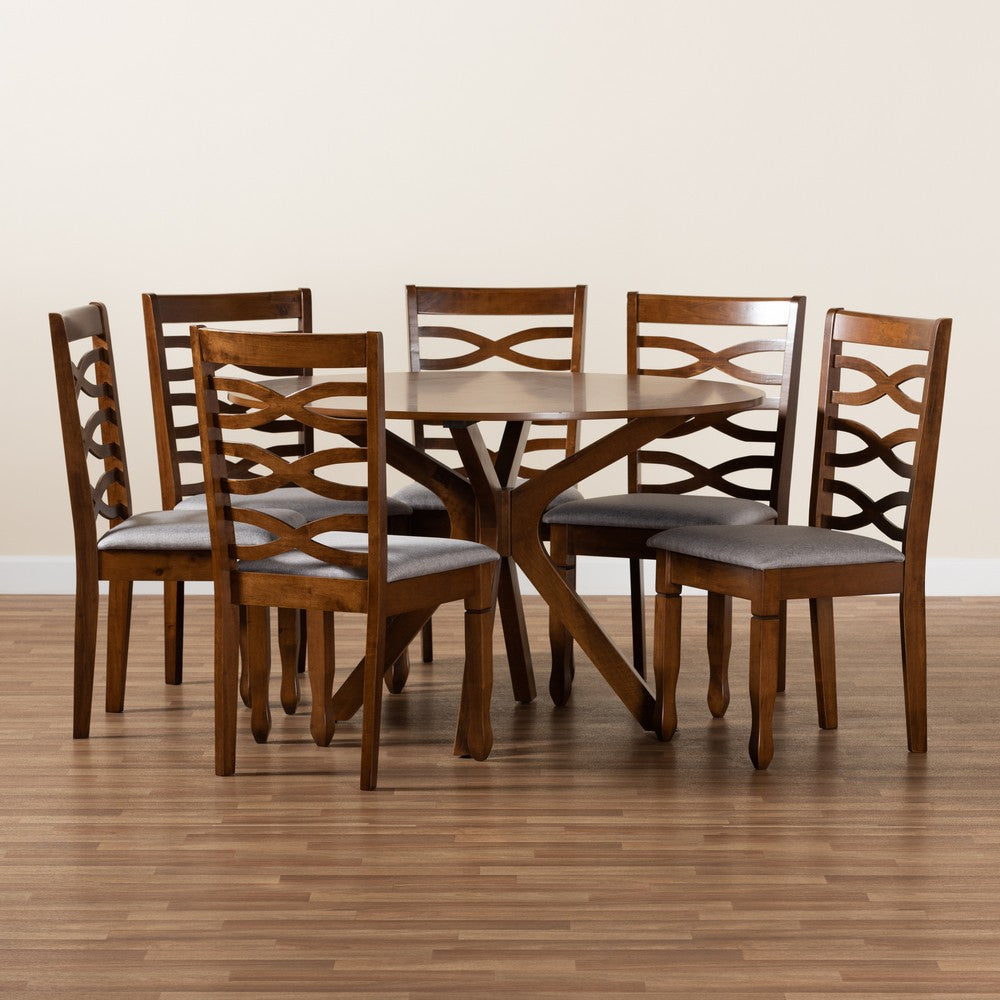 Baxton Studio - Mila Dining Set in Grey/Walnut Brown - Mila-Grey/Walnut-7PC Dining Set view 8