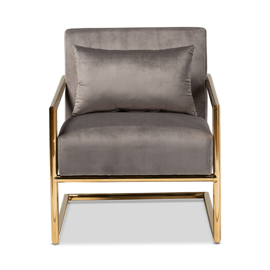 Baxton Studio - Mira Chair in Grey/Gold - TSF-60458-Grey Velvet/Gold-CC view 2