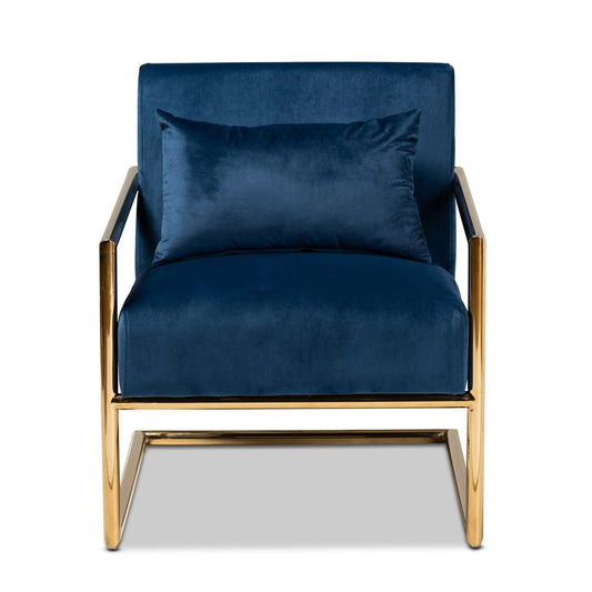 Baxton Studio - Mira Chair in Navy Blue/Gold - TSF-60458-Navy Velvet/Gold-CC view 2