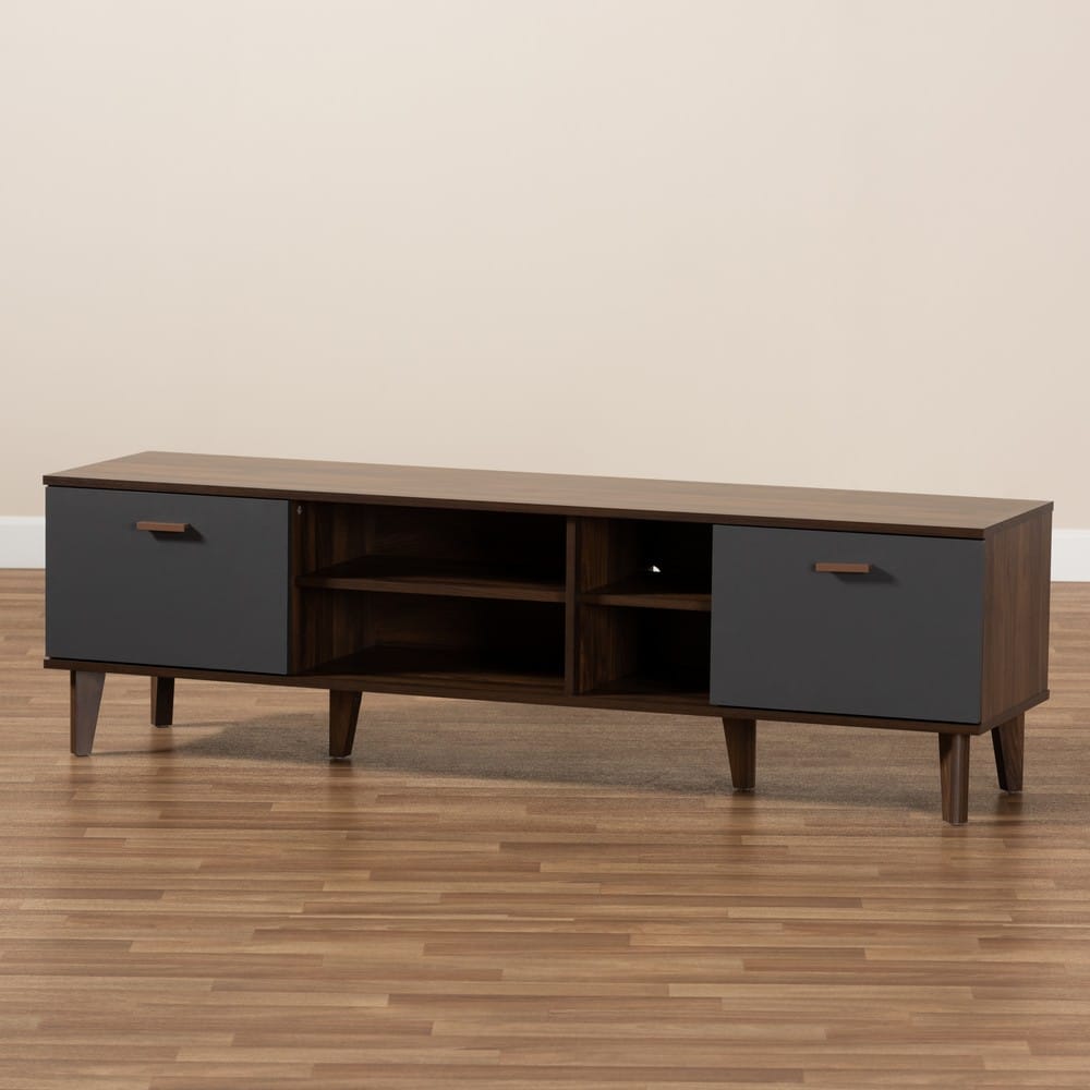 Baxton Studio - Moina TV Stand in Walnut/Grey - SE TV90810WI-Columbia/Dark Grey-TV Stand view 9
