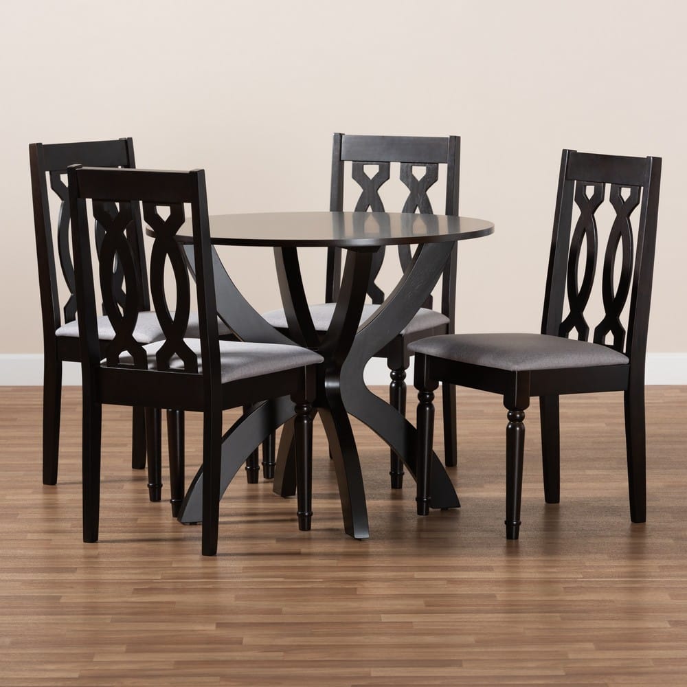 Baxton Studio - Mona Dining Set in Grey/Dark Brown - Mona-Grey/Dark Brown-5PC Dining Set view 8
