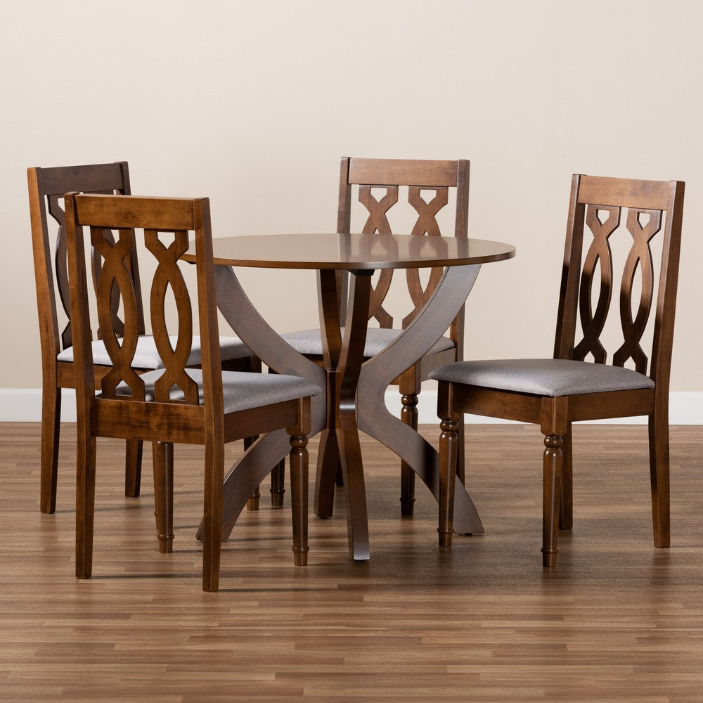 Baxton Studio - Mona Dining Set in Grey/walnut brown - Mona-Grey/Walnut-5PC Dining Set view 8