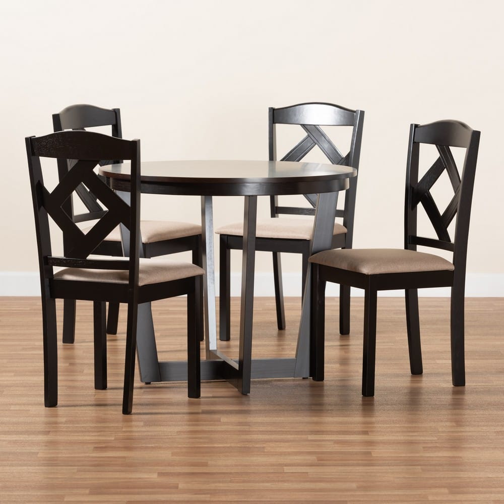 Baxton Studio - Morigan Dining Set in Sand/Dark Brown - Morigan-Sand/Dark Brown-5PC Dining Set view 9