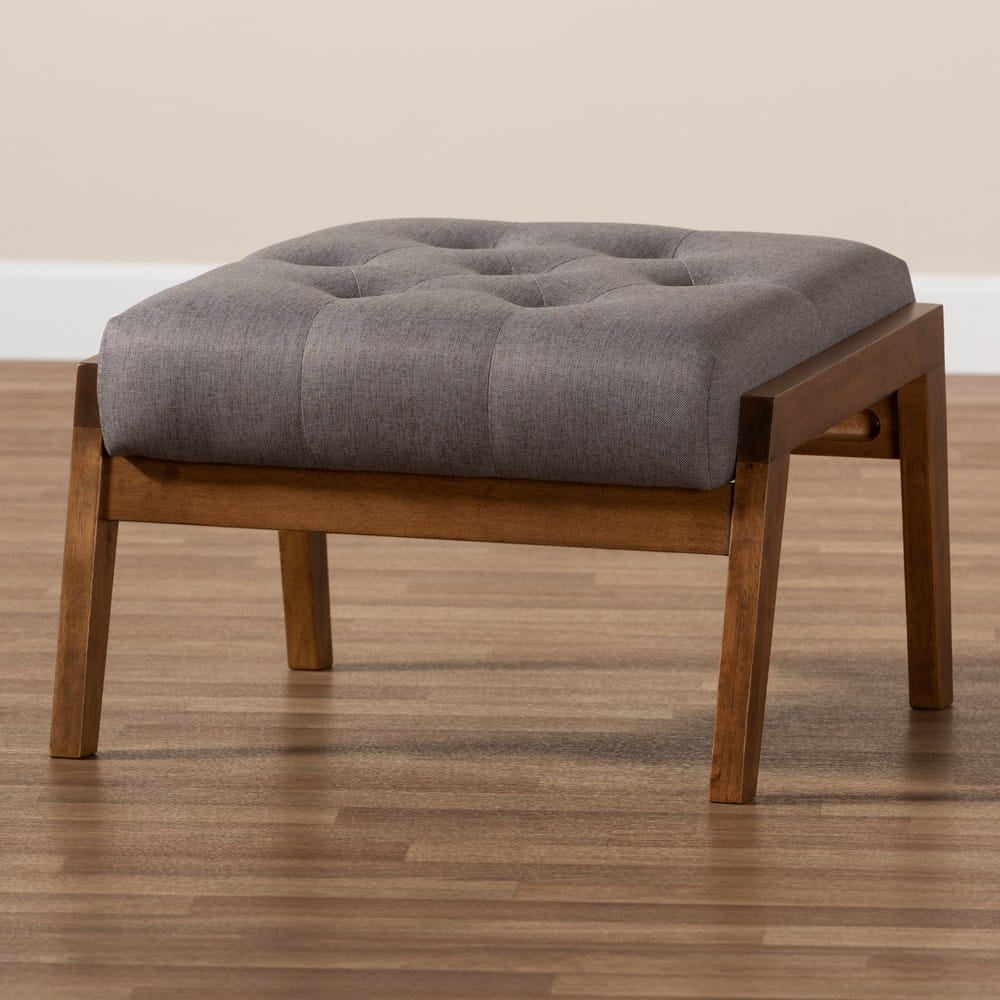 Baxton Studio - Naeva Footstool in Grey/Brown - BBT8040-Grey/Walnut-Footstool view 8