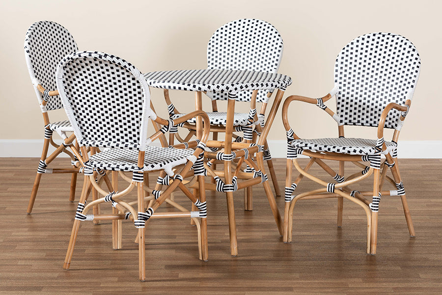Baxton Studio - Naila Dining Set in Black/White/Brown - Mies-Rattan-5PC Dining Set view 10