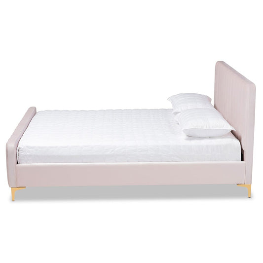 Baxton Studio - Nami Queen Size Bed in Light pink/Gold - CF0374-Light Pink-Queen view 2