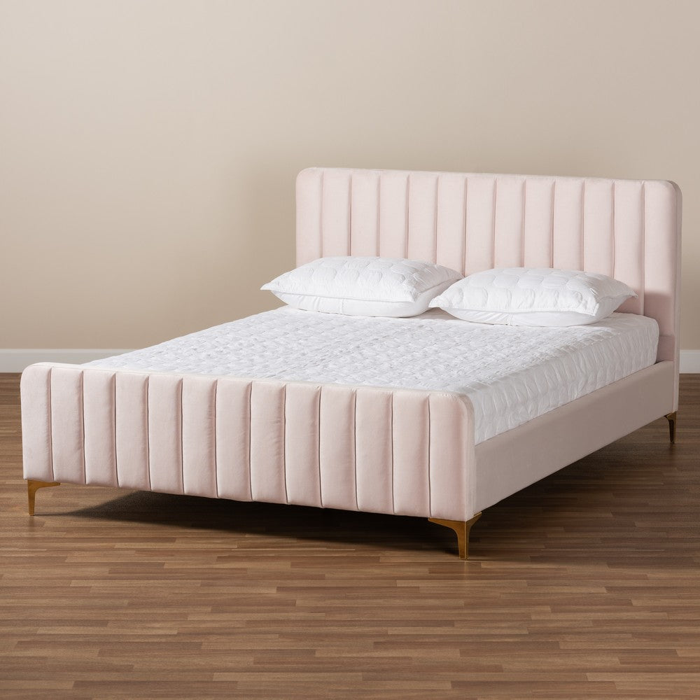 Baxton Studio - Nami Queen Size Bed in Light pink/Gold - CF0374-Light Pink-Queen view 7