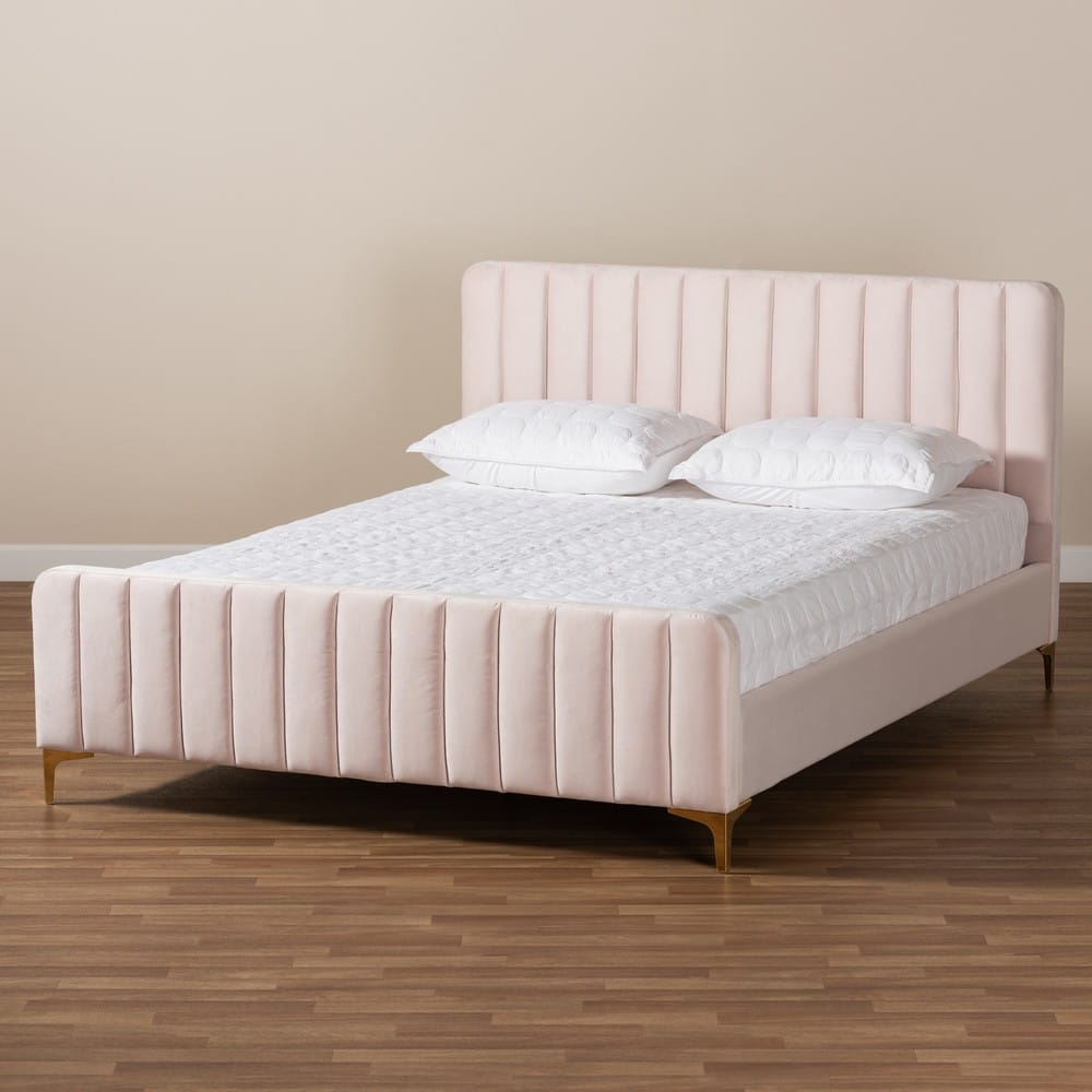 Baxton Studio - Nami Queen Size Bed in Light pink/Gold - CF0374-Light Pink-Queen view 7