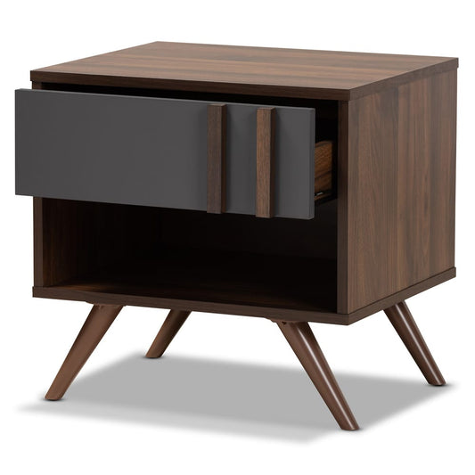 Baxton Studio - Naoki Nightstand in Grey/Walnut - LV15ST15240-Columbia/Dark Grey-NS view 2