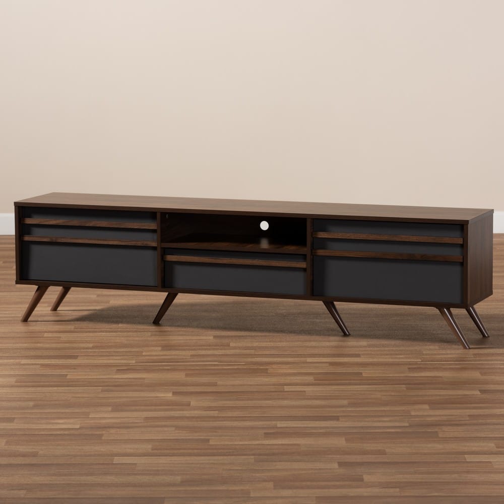 Baxton Studio - Naoki TV Stand in Grey/Walnut - LV15TV15130-Columbia/Dark Grey-TV view 8