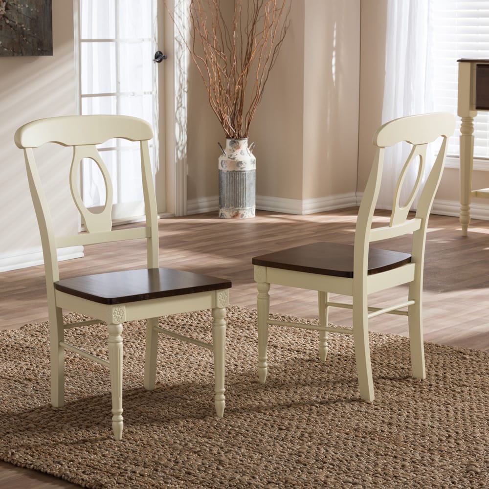 Baxton Studio - Napoleon Set of 2 Dining Chairs in "Cherry" Brown/Cream - Napoleon-Cherry/Buttermilk-DC view 4
