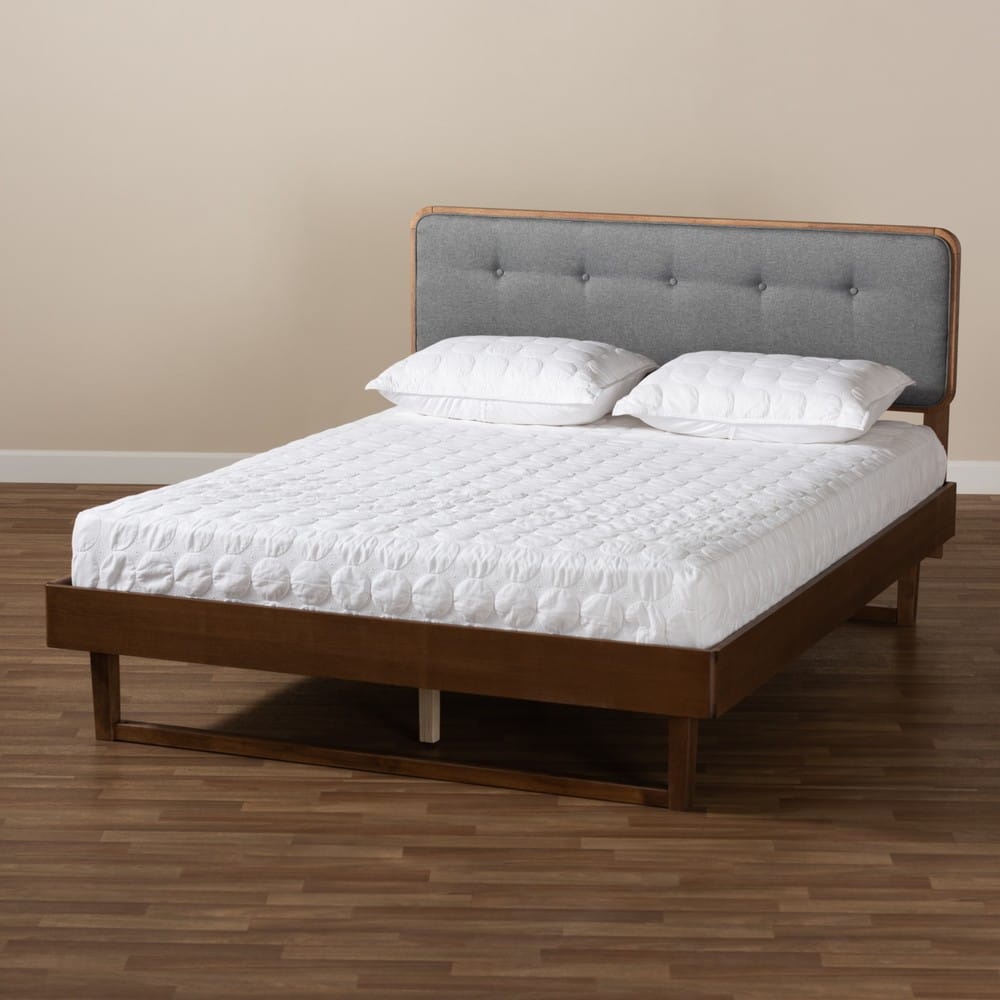 Baxton Studio - Natalia Queen Size Bed in Dark Gray/Walnut - Natalia-Dark Grey/Ash Walnut-Queen view 7