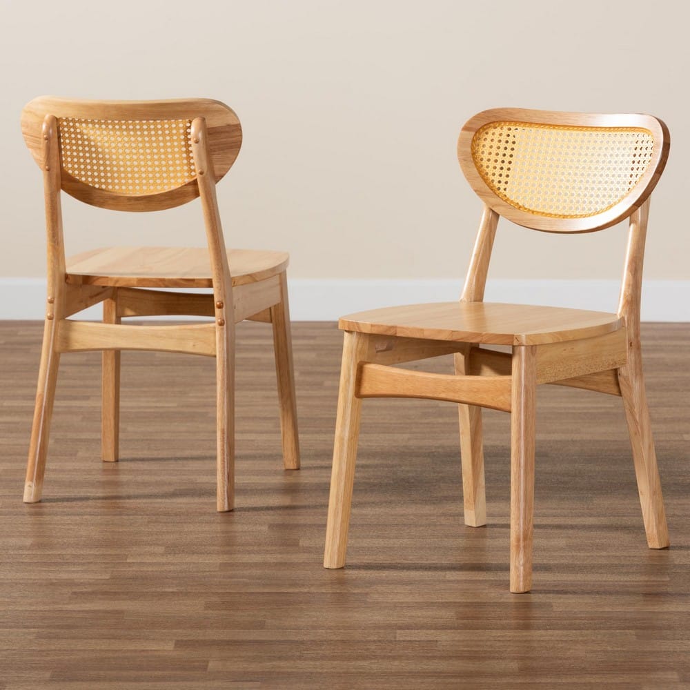 Baxton Studio - Nenet Set of 2 Dining Chairs in Oak Brown/Light Brown - RH256C-Natural Rattan/Natural Flat Seat-DC-2PK view 8