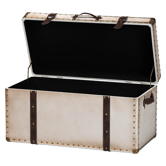 Baxton Studio - Nevio Storage Trunk in Beige/Coffee/Black - JY24A051-Large-White/Canvas-Storage Ottoman view 2