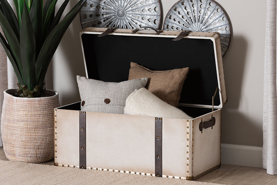 Baxton Studio - Nevio Storage Trunk in Beige/Coffee/Black - JY24A051-Large-White/Canvas-Storage Ottoman view 10