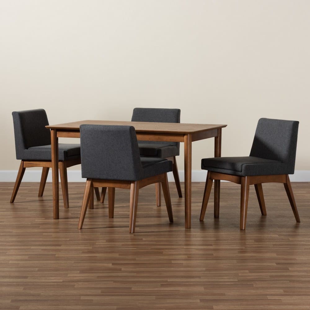 Baxton Studio - Nexus Dining Set in Dark Grey/Walnut Brown - BBT5280-Dark Grey/Walnut-5PC Dining Set view 8
