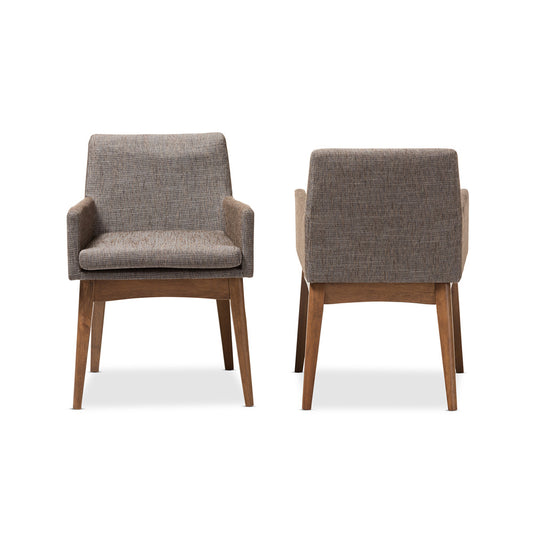 Baxton Studio - Nexus Set of 2 Living Room Chairs in "Gravel" Multi Color/"Walnut" Brown - BBT5281-Gravel-CC-TH1308 view 2