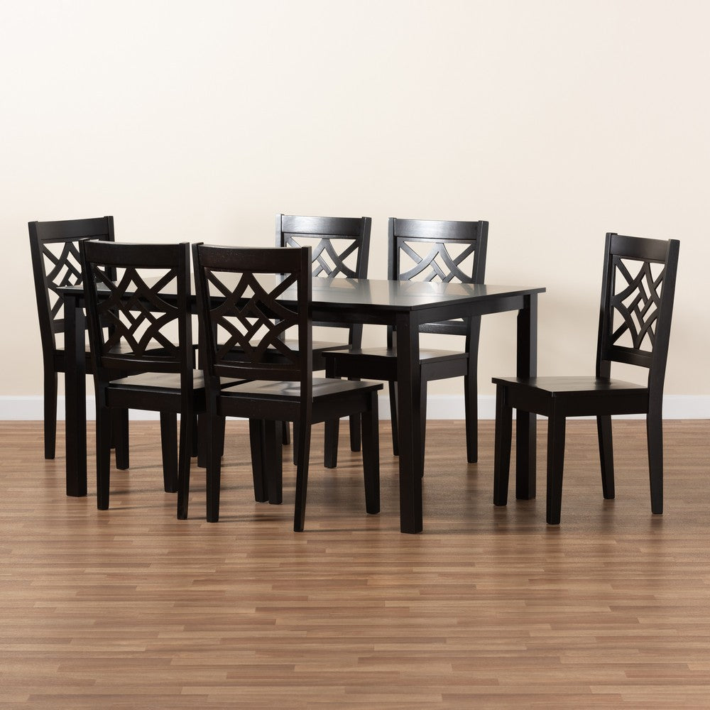 Baxton Studio - Nicolette Dining Set in Dark Brown - RH340C-Dark Brown-7PC Dining Set view 8