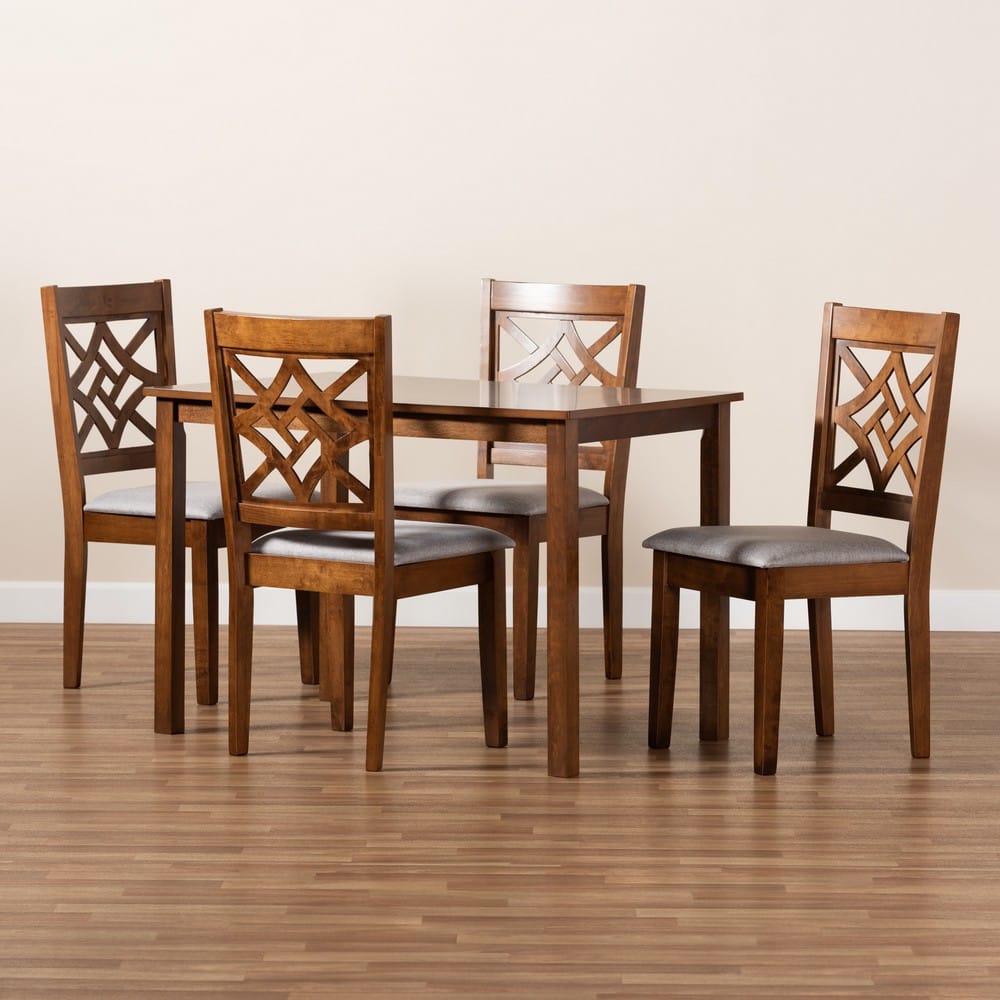 Baxton Studio - Nicolette Dining Set in Grey/Walnut Brown - RH340C-Grey/Walnut-5PC Dining Set view 8