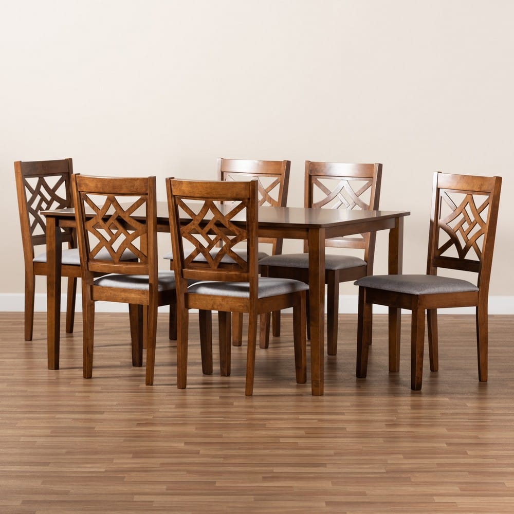 Baxton Studio - Nicolette Dining Set in Grey/Walnut Brown - RH340C-Grey/Walnut-7PC Dining Set view 8
