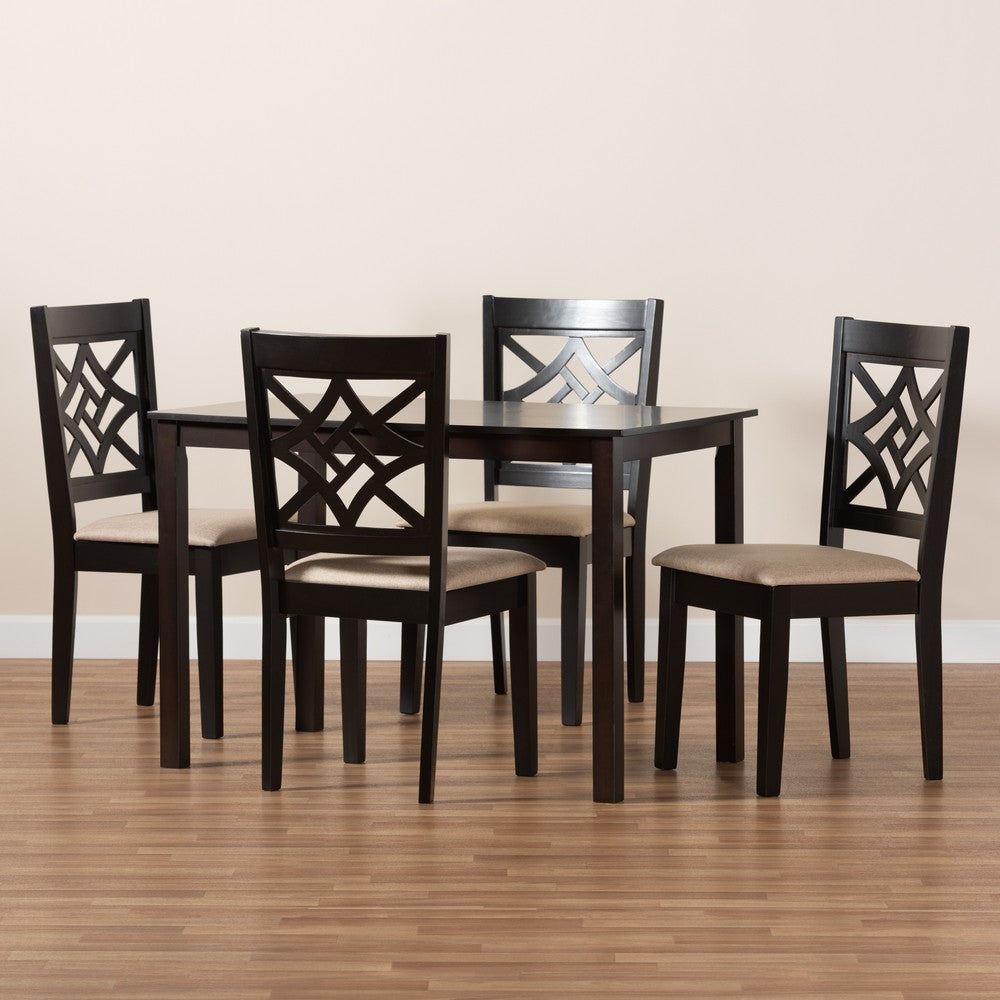 Baxton Studio - Nicolette Dining Set in Sand/Dark Brown - RH340C-Sand/Dark Brown-5PC Dining Set view 8