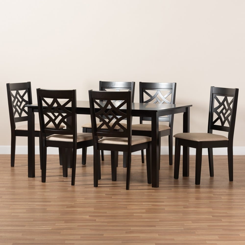Baxton Studio - Nicolette Dining Set in Sand/Dark Brown - RH340C-Sand/Dark Brown-7PC Dining Set view 8
