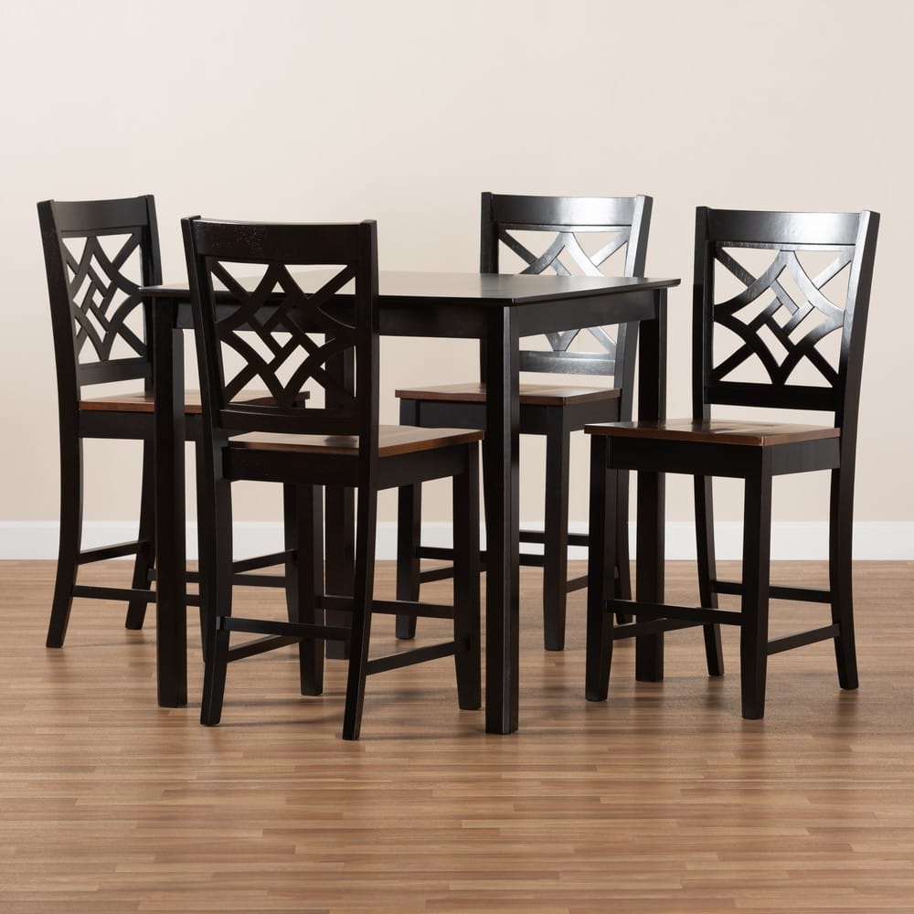 Baxton Studio - Nicolette Pub Set in Dark Brown/Walnut Brown - RH340P-Dark Brown/Walnut-5PC Pub Set view 8