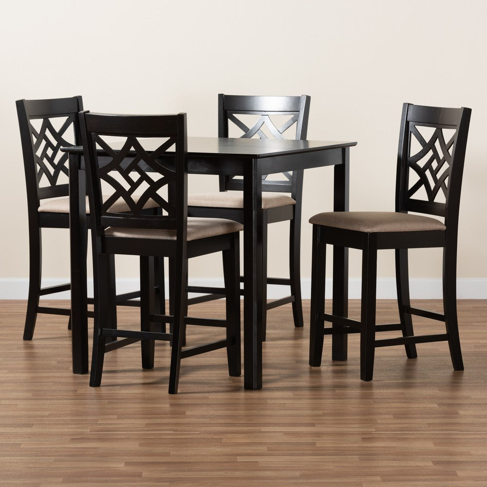 Baxton Studio - Nicolette Pub Set in Sand/Dark Brown - RH340P-Sand/Dark Brown-5PC Pub Set view 8
