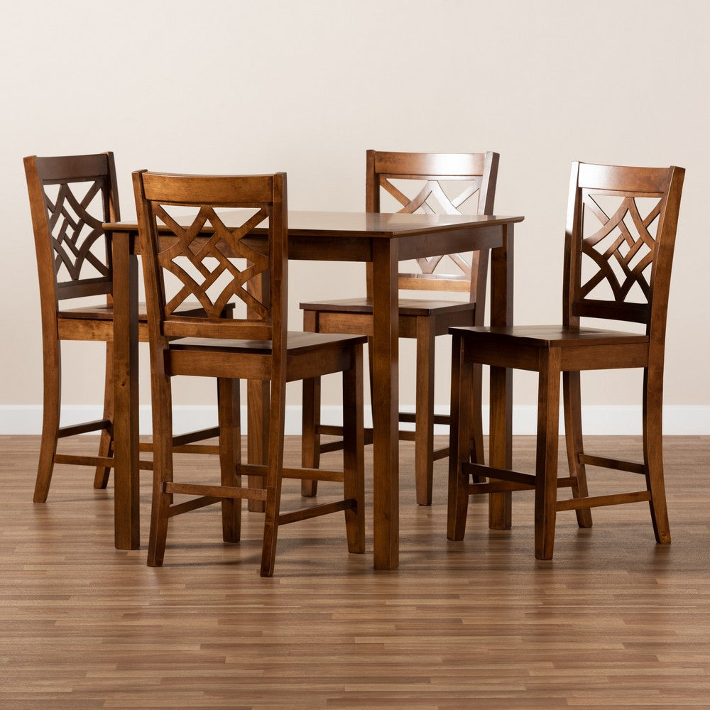 Baxton Studio - Nicolette Pub Set in Walnut Brown - RH340P-Walnut-5PC Pub Set view 8