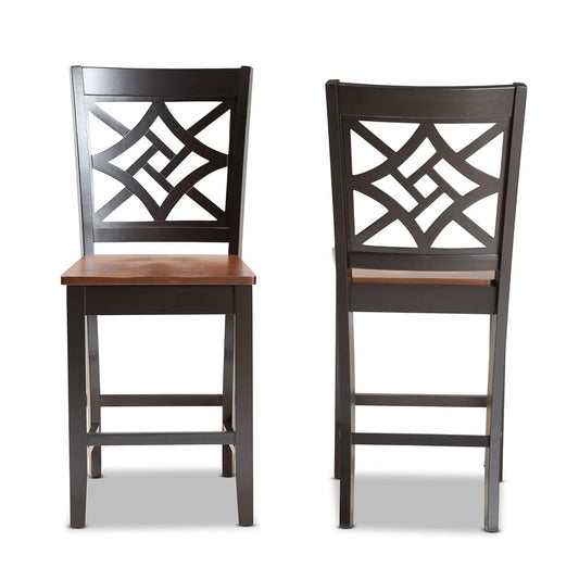 Baxton Studio - Nicolette Set of 2 Counter Stools in Dark Brown/Walnut Brown - RH340P-Dark Brown/Walnut Wood Scoop Seat-PC view 2