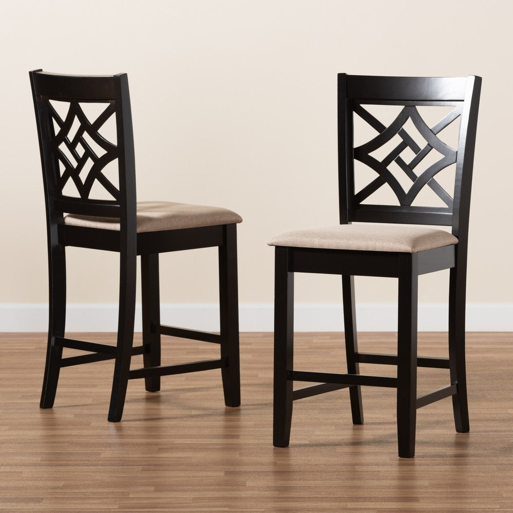 Baxton Studio - Nicolette Set of 2 Pub Stools in Sand/Dark Brown - RH340P-Sand/Dark Brown-PC view 7