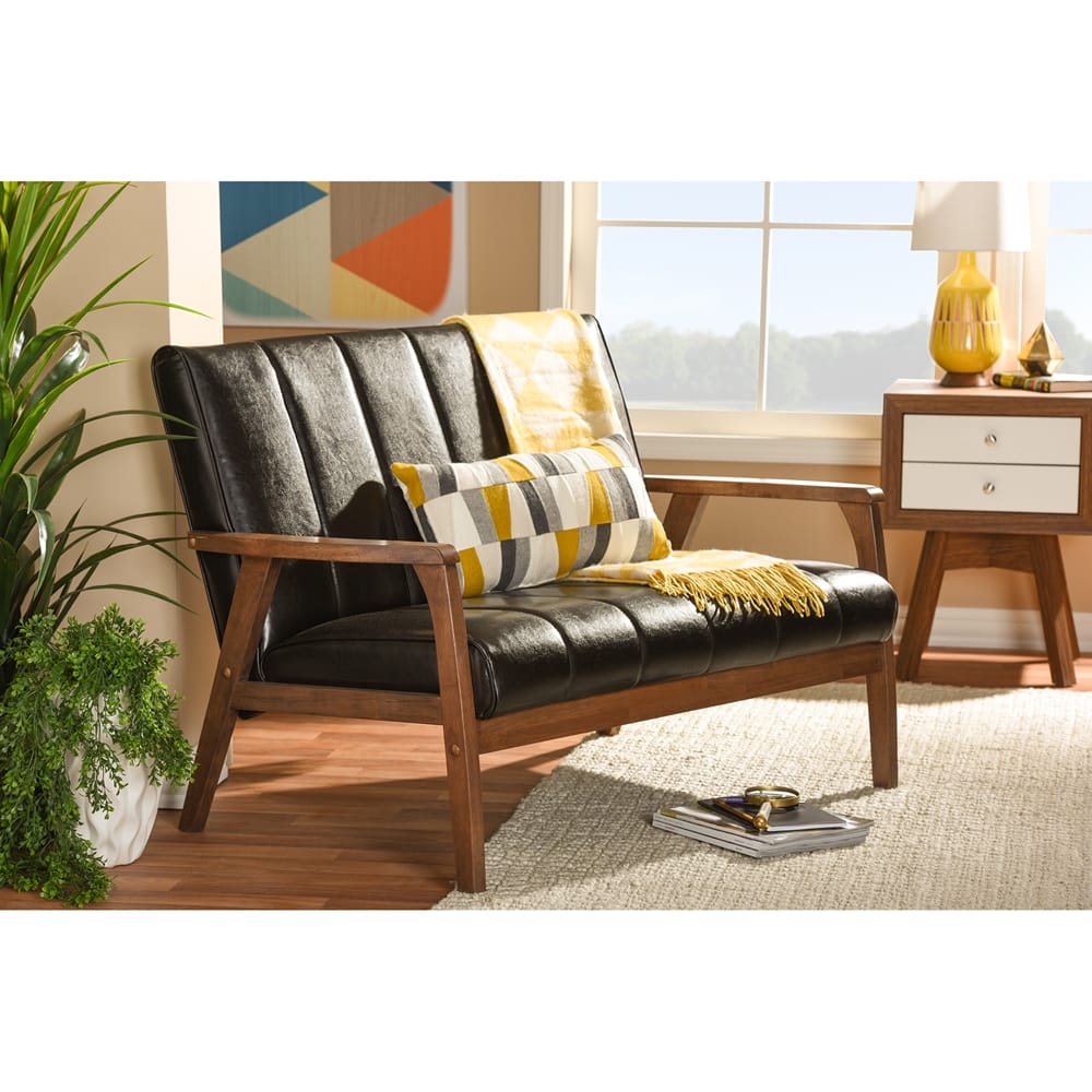 Baxton Studio - Nikko Loveseat in Dark Brown - BBT8011A2-Brown Loveseat view 5