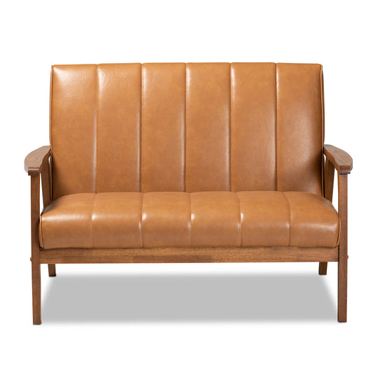 Baxton Studio - Nikko Loveseat in Tan/walnut brown - BBT8011A2-Tan Loveseat view 2