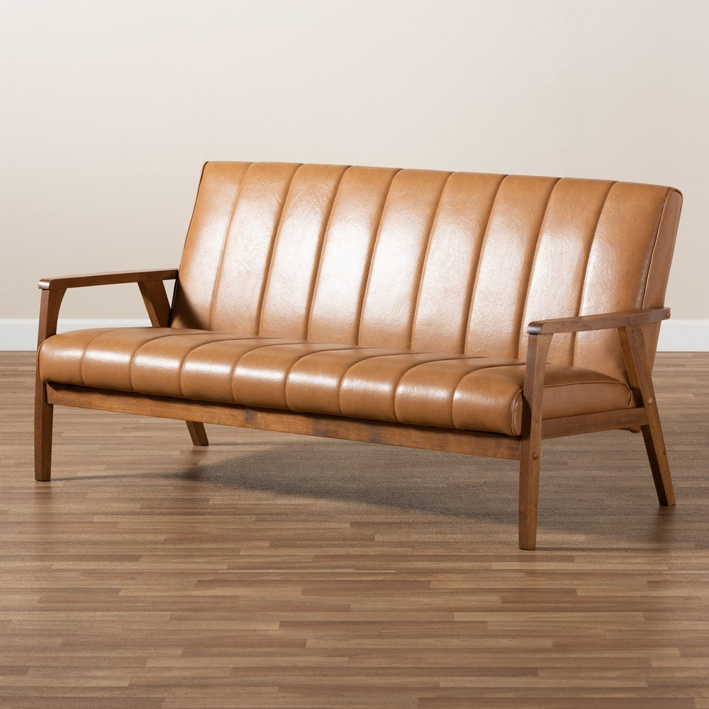 Baxton Studio - Nikko Sofa in Tan/walnut brown - BBT8011A2-Tan Sofa view 8