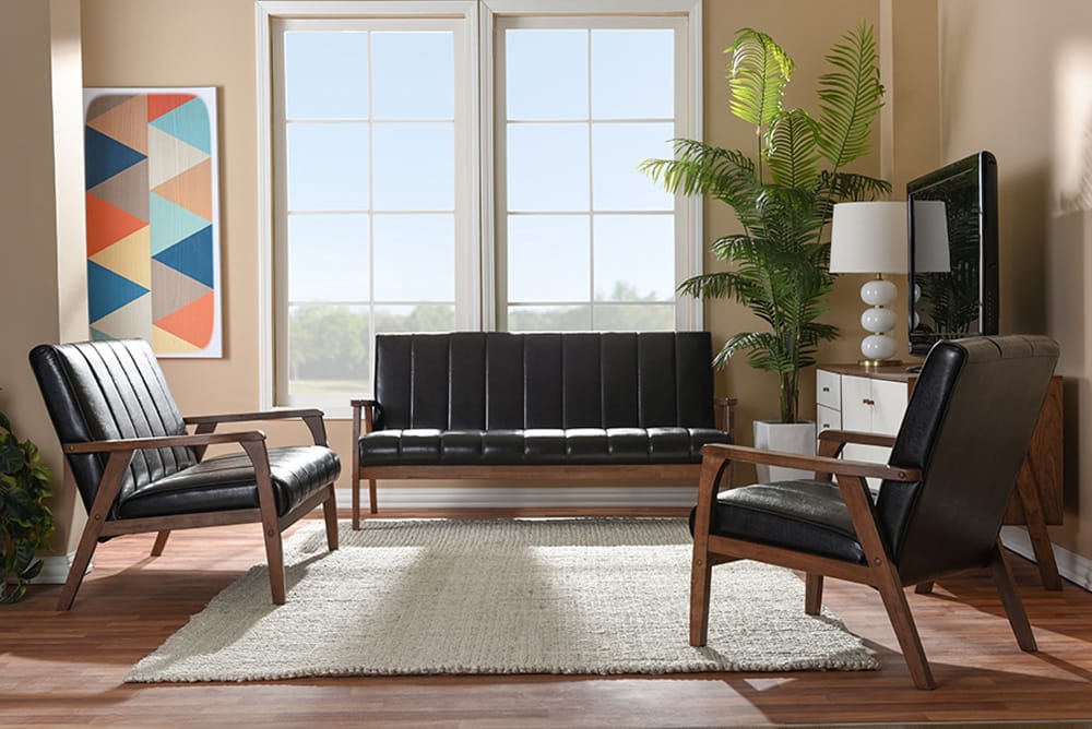 Baxton Studio - Nikko Sofa Set in Dark Brown - BBT8011A2-Brown 3PC Set view 12