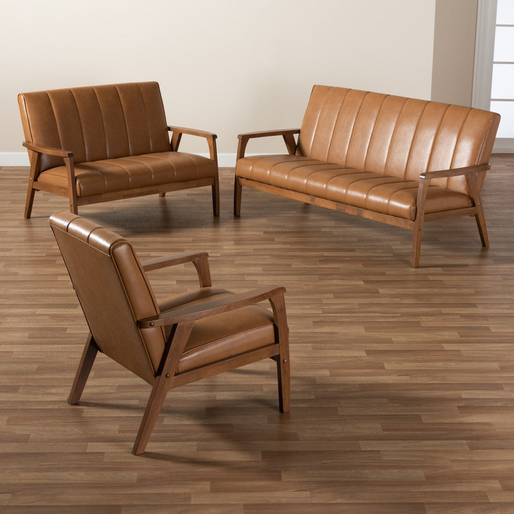 Baxton Studio - Nikko Sofa Set in Tan/walnut brown - BBT8011A2-Tan 3PC Set view 8