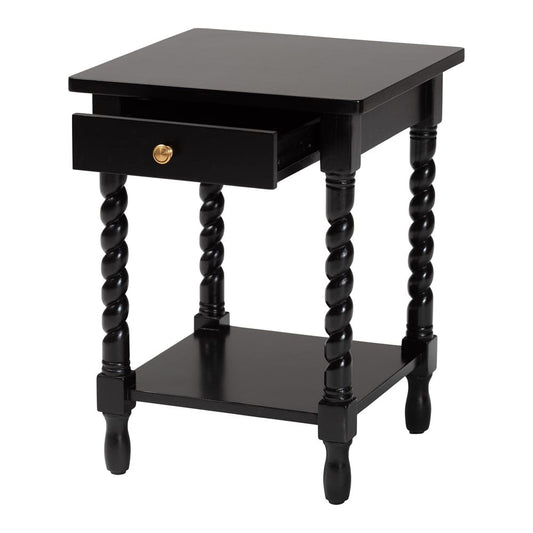Baxton Studio - Niklas Nightstand in Black - KL-1734-Niklas-Black/Wooden-NS view 2