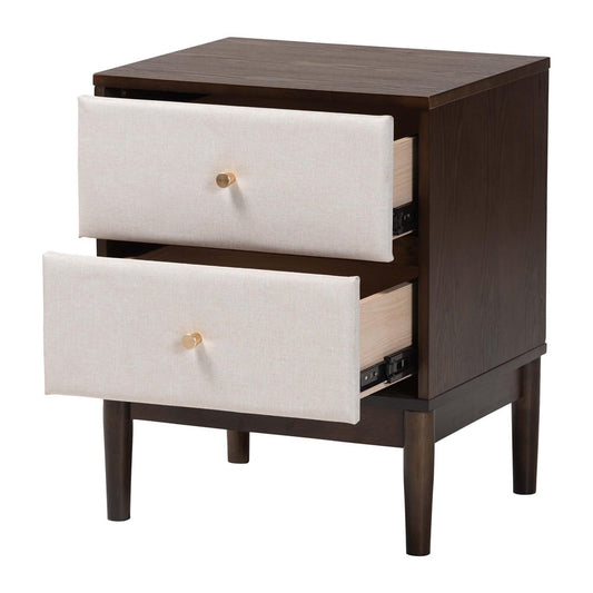 Baxton Studio - Nikolai Nightstand in Beige/Wenge Brown - MG9009-Beige/Wenge-2DW-NS view 2