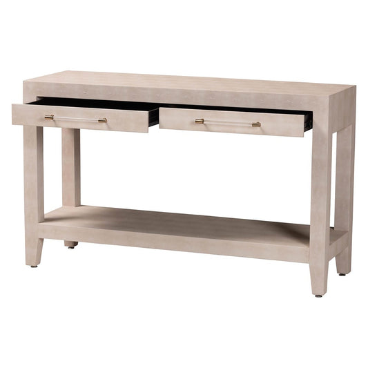 Baxton Studio - Nira Console Table in Beige/Brass - JY24B282-Beige Faux Shagreen-Console Table view 2