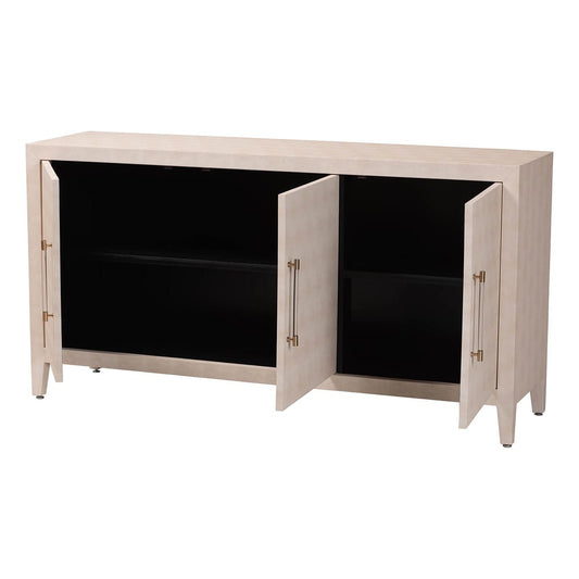Baxton Studio - Nira Sideboard in Beige/Brass - JY24B283-Beige Faux Shagreen-Cabinet view 2