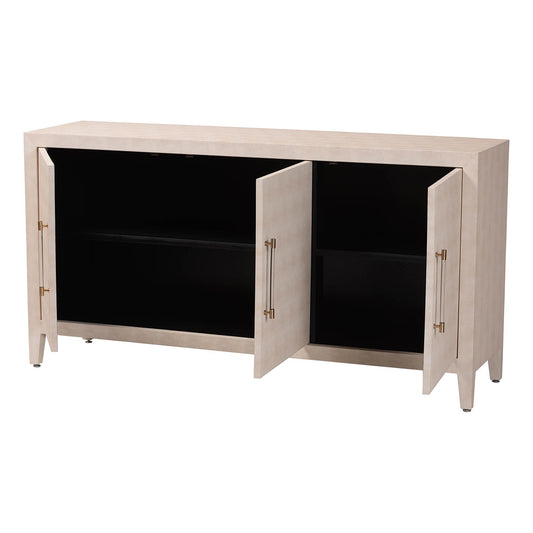 Baxton Studio - Nira Sideboard in Beige/Brass - JY24B283-Beige Faux Shagreen-Cabinet view 2