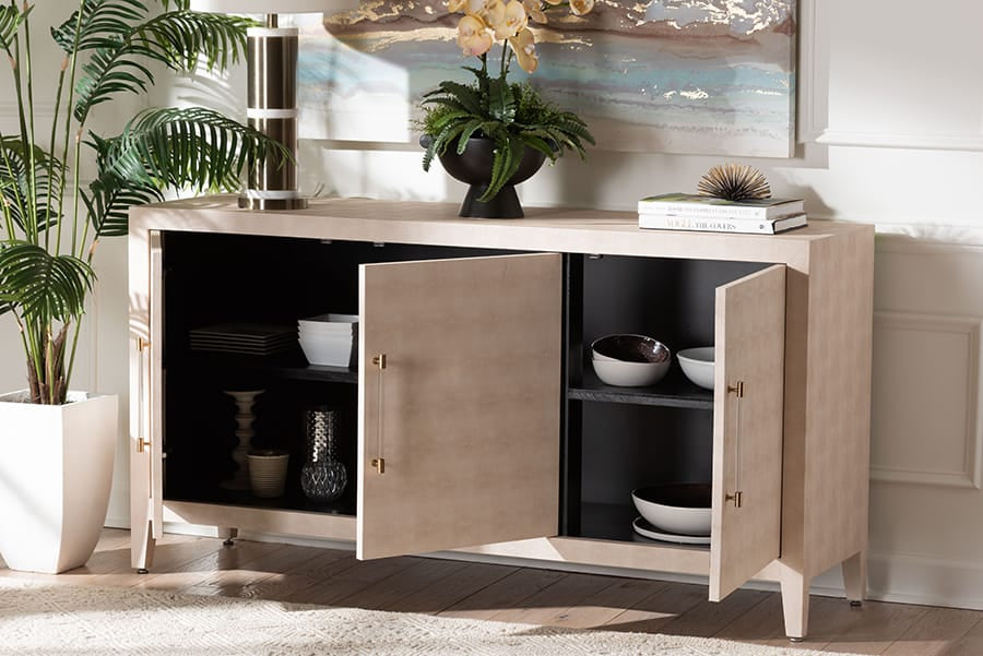 Baxton Studio - Nira Sideboard in Beige/Brass - JY24B283-Beige Faux Shagreen-Cabinet view 10