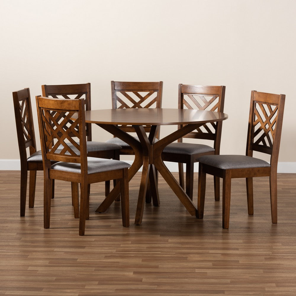Baxton Studio - Norah Dining Set in Grey/Walnut Brown - Norah-Grey/Walnut-7PC Dining Set view 8