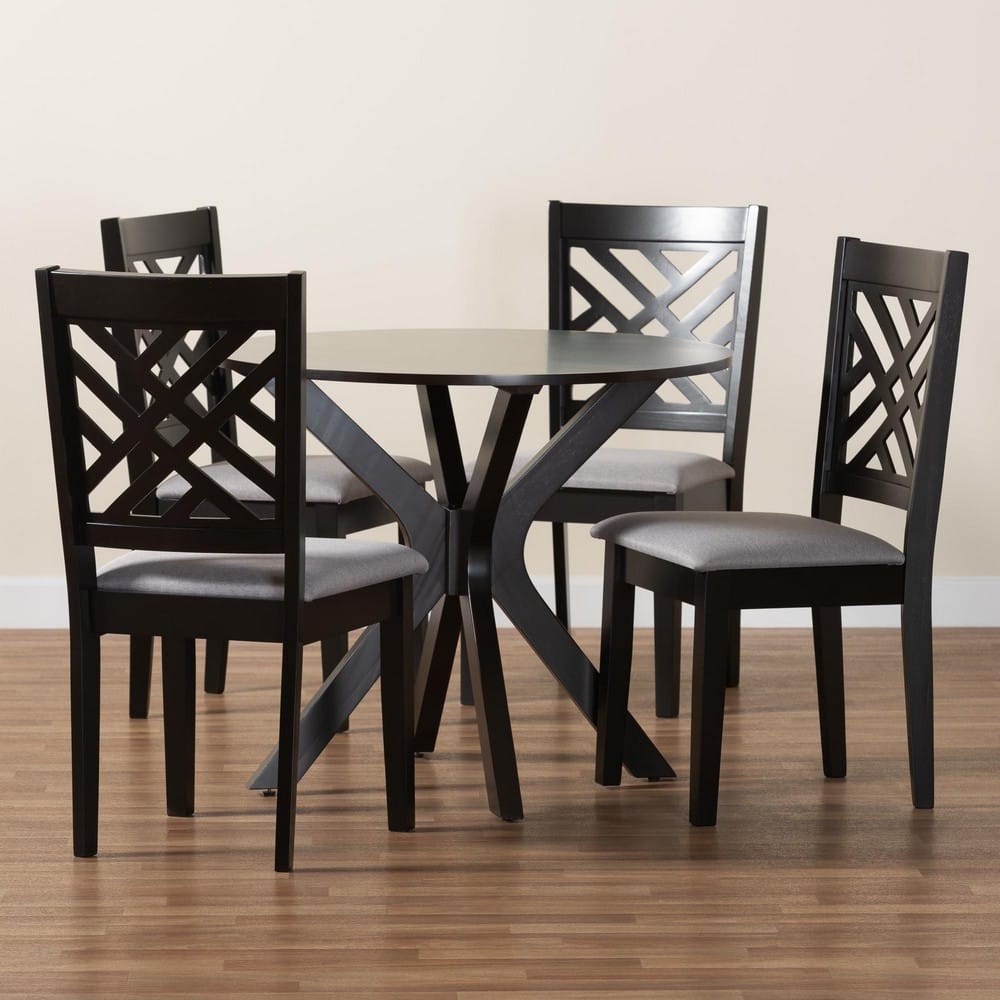 Baxton Studio - Norah Dining Set in Light Grey/Dark Brown - Norah-Grey/Dark Brown-5PC Dining Set view 9