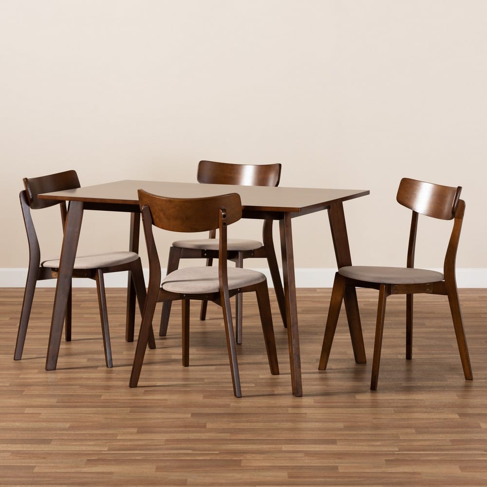 Baxton Studio - Nori Dining Set in Light Beige/Walnut - Iora/Fiesta-Latte/Walnut-5PC Dining Set view 7