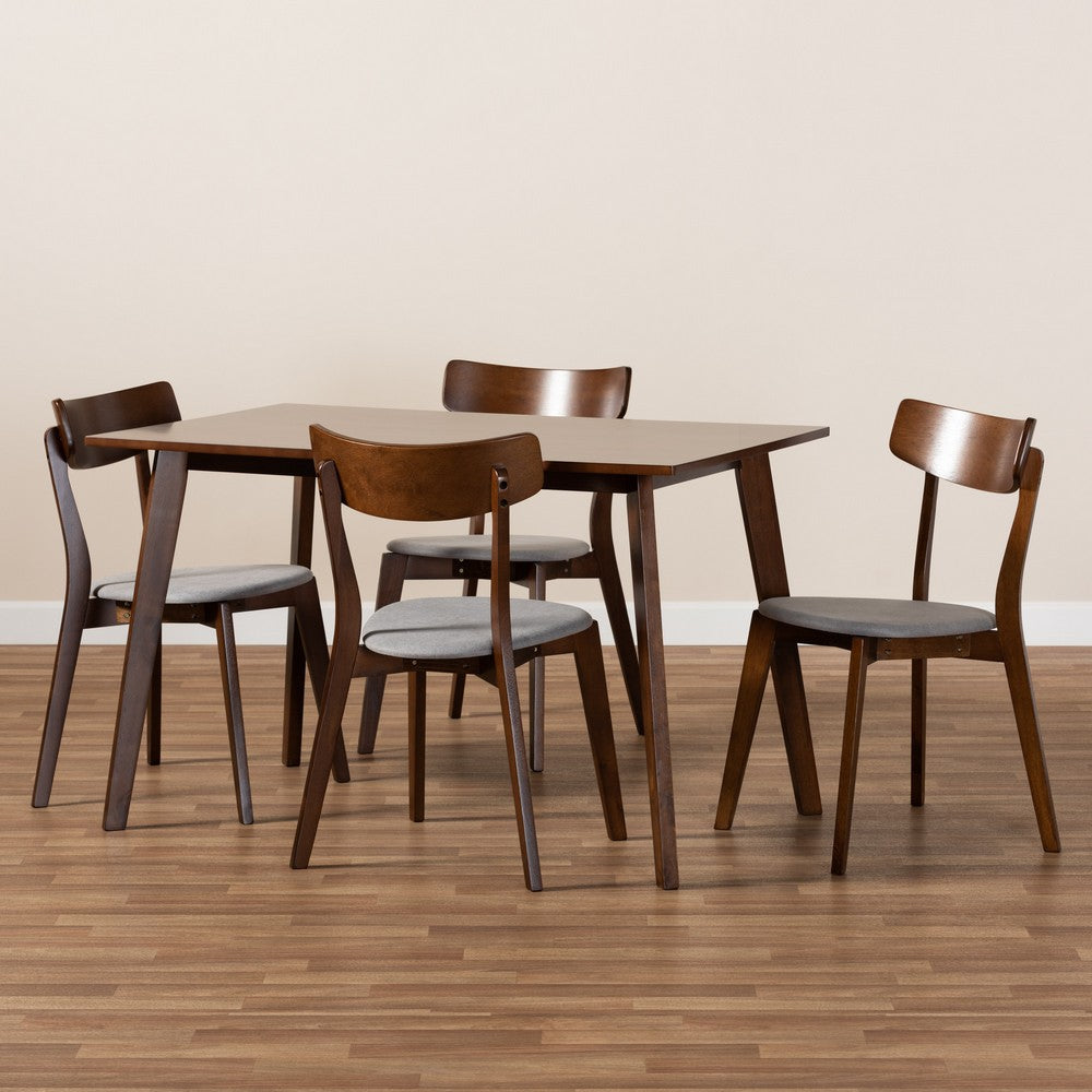 Baxton Studio - Nori Dining Set in Light Grey/Walnut - Iora/Fiesta-Smoke/Walnut-5PC Dining Set view 7