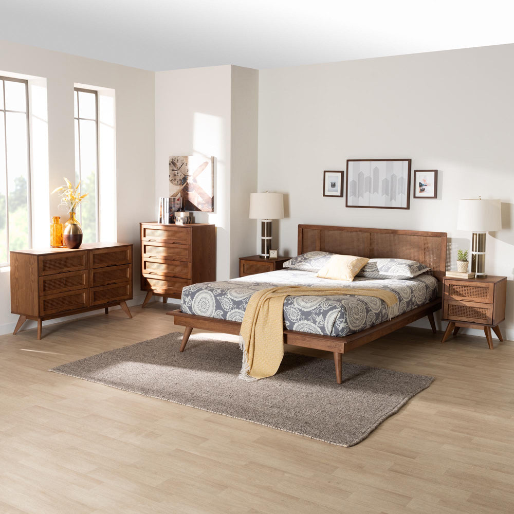 Baxton Studio - Nura King Bedroom Set in Walnut Brown/Brown - Nura-Ash Walnut Rattan-King 5PC Bedroom Set view 12