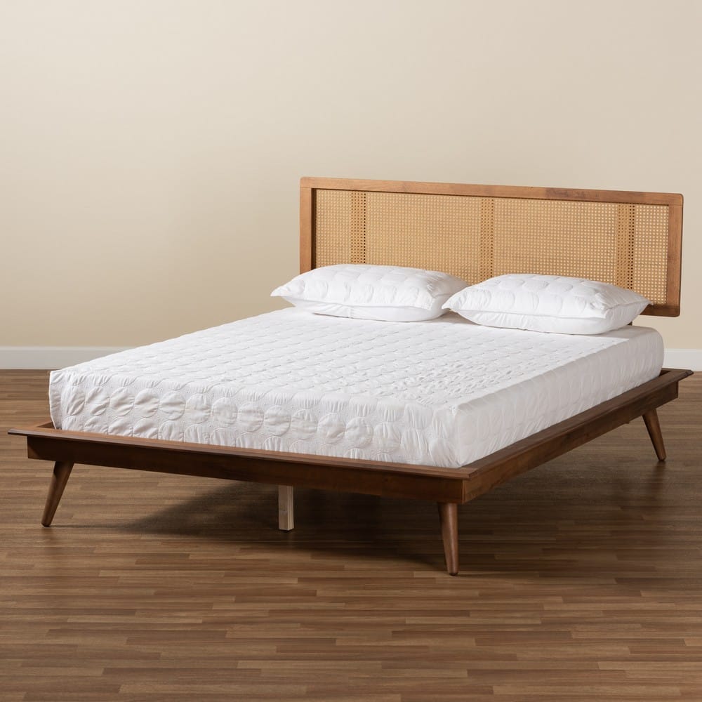Baxton Studio - Nura King Size Bed in Walnut Brown - Nura-Ash Walnut Rattan-King view 7