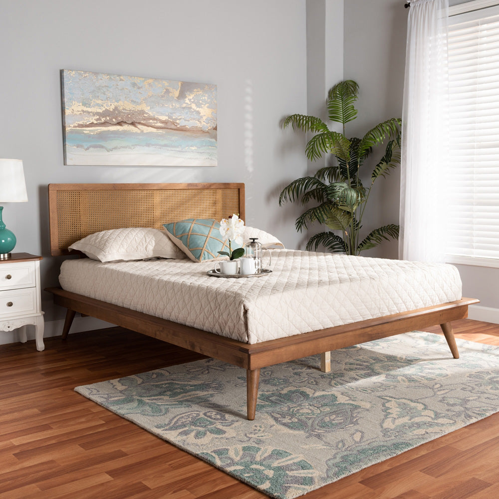 Baxton Studio - Nura Queen Size Bed in Walnut Brown - Nura-Ash Walnut Rattan-Queen view 7