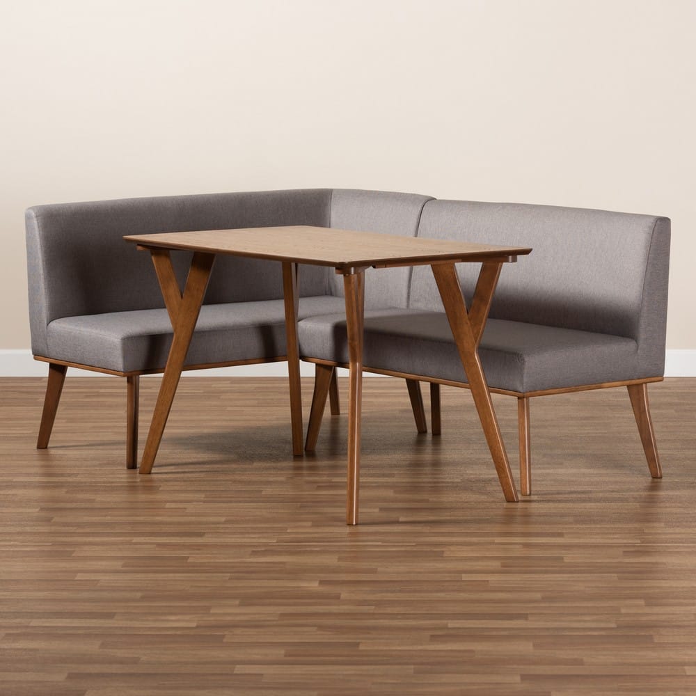 Baxton Studio - Odessa Dining Set in Grey/walnut brown - BBT8054-Grey/Walnut-3PC Dining Nook Set view 9